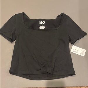 SO Black Fitted Crop Blouse Short Sleeve